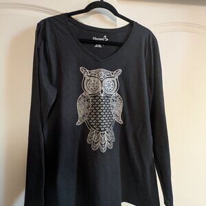 Hanes Women's Long Sleeve T-shirt with Silver Owl - XL